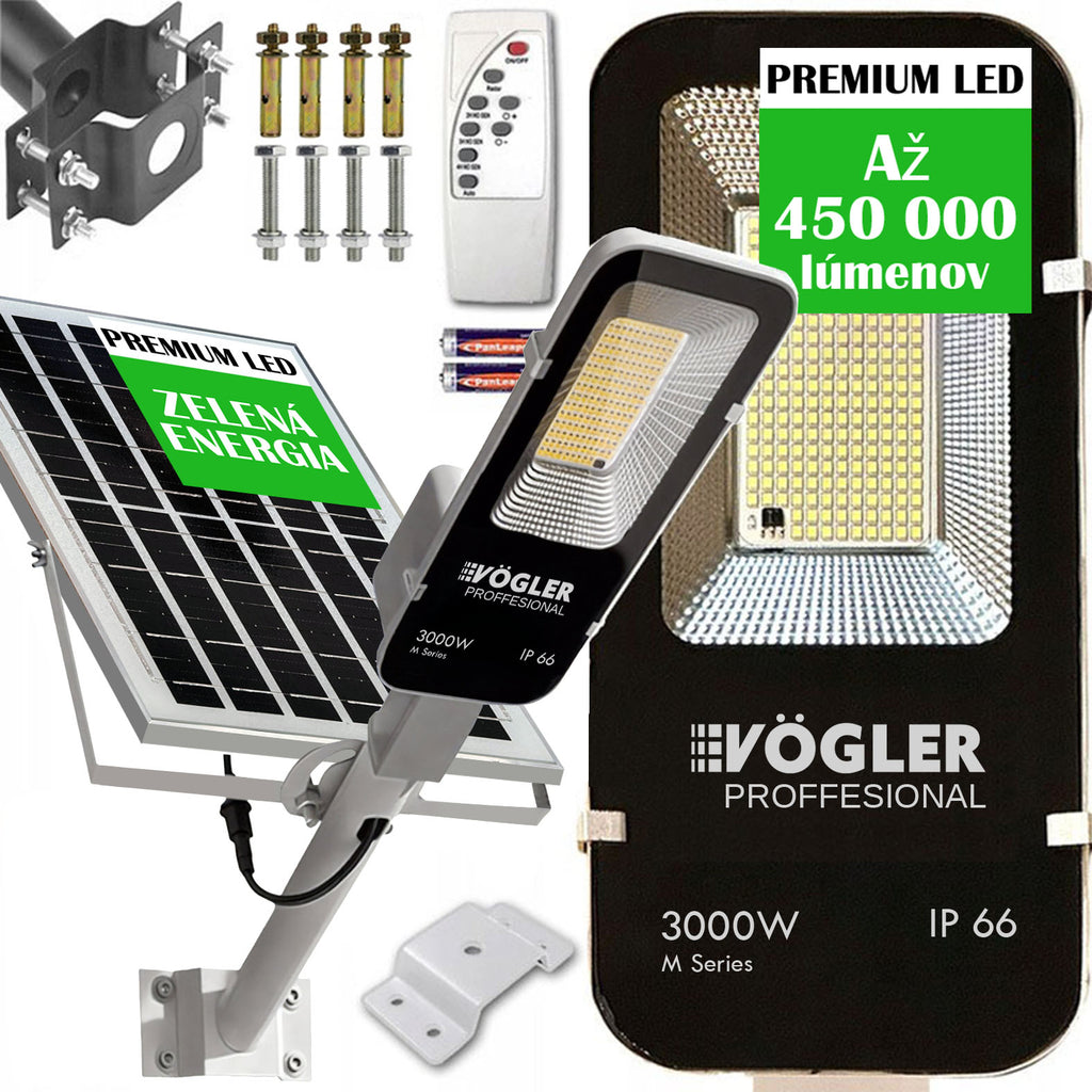 Výkonná solárna lampa, súmrakový senzor, diaľkové ovládanie, Vögler Professional 3000W