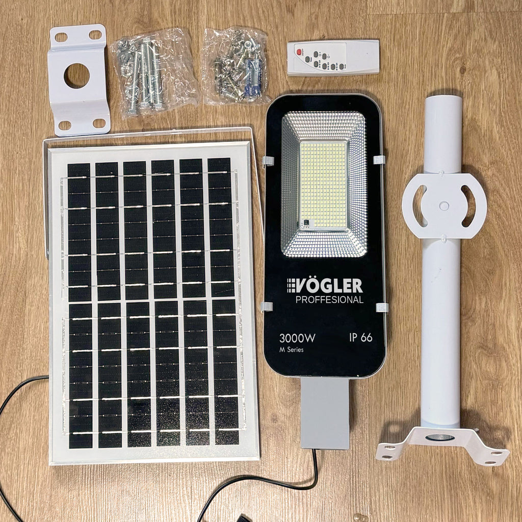 Výkonná solárna lampa, súmrakový senzor, diaľkové ovládanie, Vögler Professional 3000W